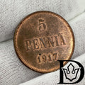 1917 Finland 5 Penniä Copper Coin Nicholas II