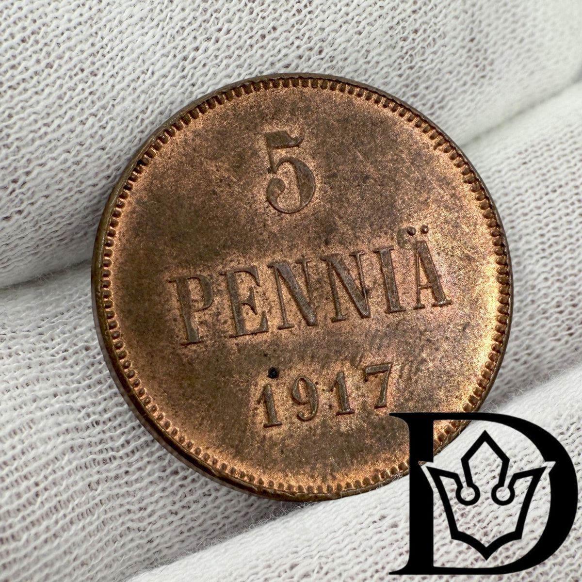 1917 Finland 5 Penniä Copper Coin Nicholas II