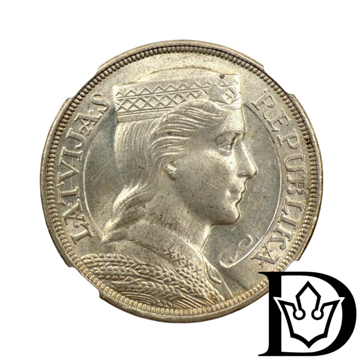 1931 Latvia 5 Lati Silver Coin NGC UNC Details