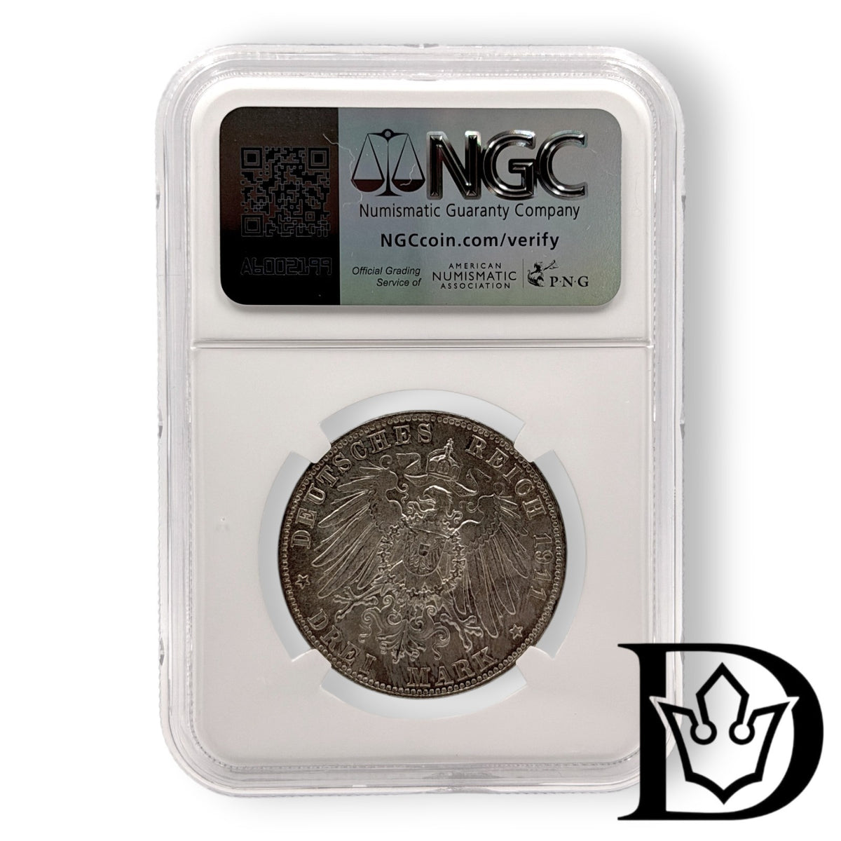 1911 D Bavaria (Germany) 3 Mark Silver Coin NGC MS 62 Prince Regent Luitpold