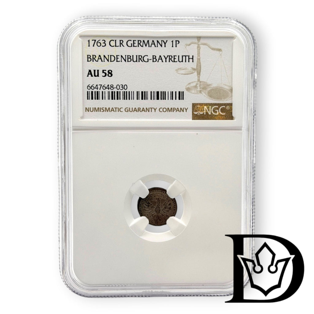 1763 Brandenburg-Bayreuth 1 Guter Pfennig NGC AU 58 Friedrich Christian