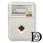 1763 Brandenburg-Bayreuth 1 Guter Pfennig NGC AU 58 Friedrich Christian