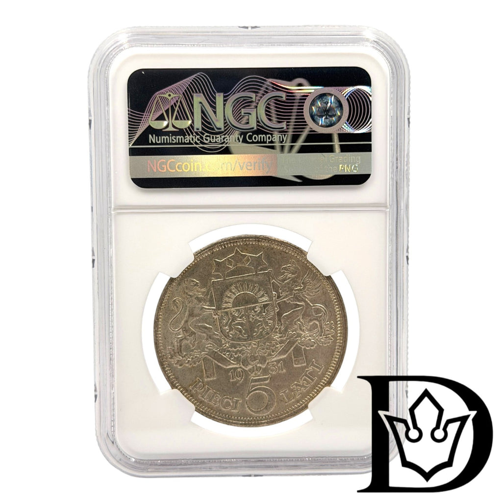 1931 Latvia 5 Lati Silver Coin NGC UNC Details