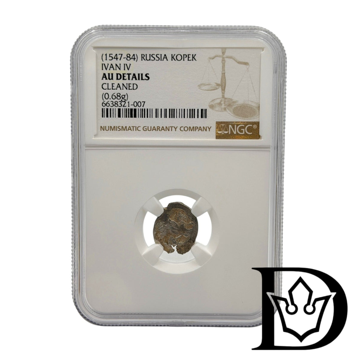 1547-1584 Russia 1 Kopeck Ivan IV Silver Coin NGC AU Details Cleaned