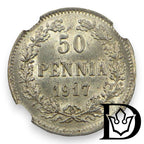 1917 S Finland 50 Penniä Silver Coin NGC MS 65