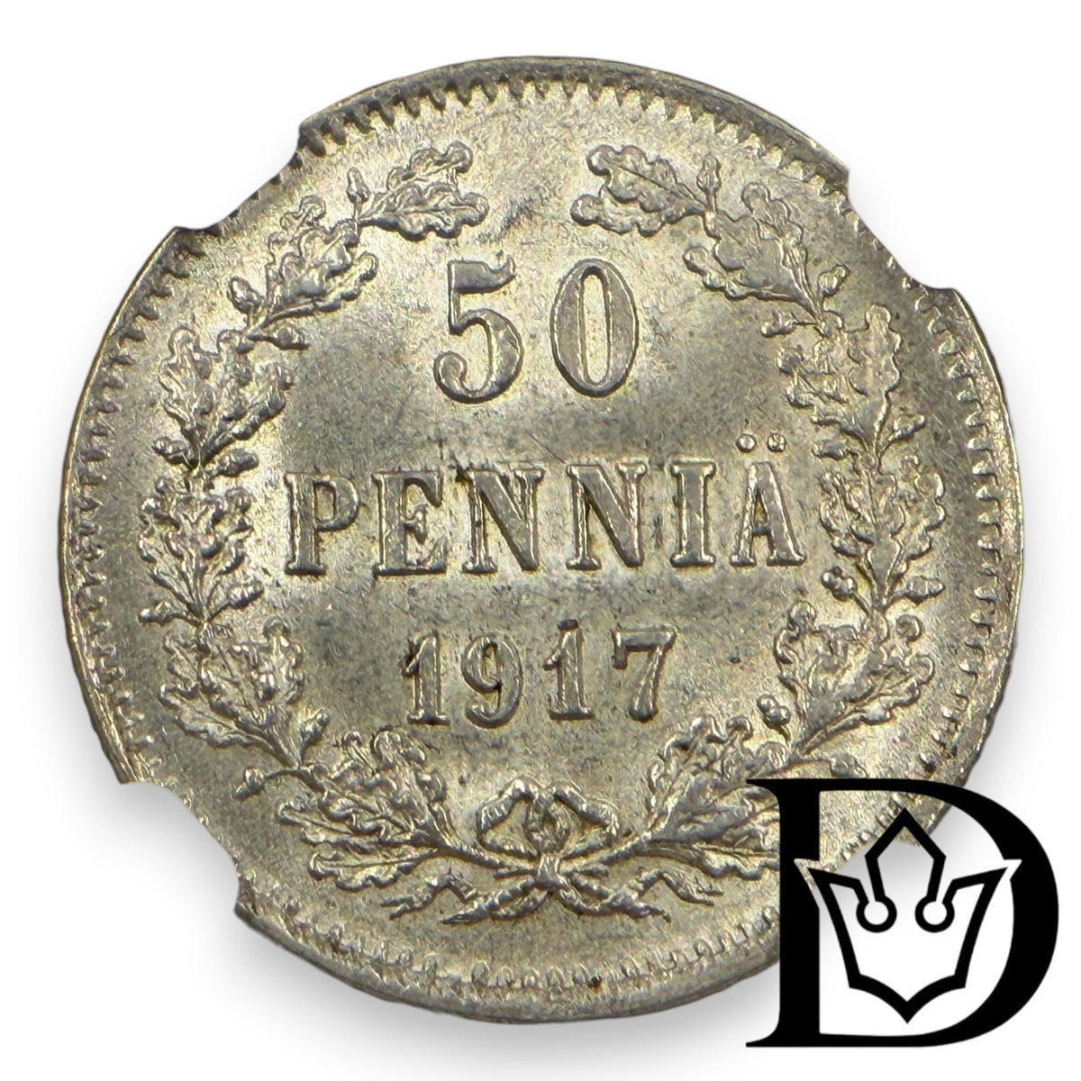 1917 S Finland 50 Penniä Silver Coin NGC MS 65