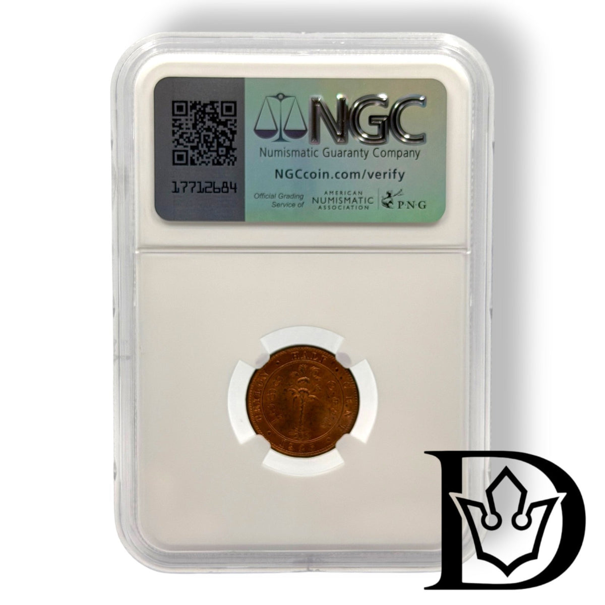 1926 Ceylon 1/2 Cent George V Bronze Coin NGC MS 63 RB