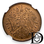 1894 Austria 1 Heller Bronze Coin NGC MS 64 RB