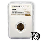 1935 A Germany 5 Reichspfennig Aluminum-Bronze Coin NGC MS 64