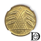 1935 A Germany 5 Reichspfennig Aluminum-Bronze Coin NGC MS 64