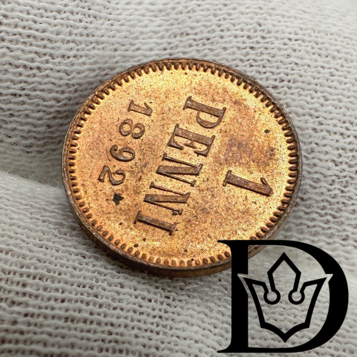 1892 Finland 1 Penni Copper Coin Alexander III
