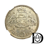 1931 Latvia 5 Lati Silver Coin NGC UNC Details