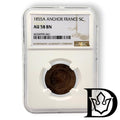 1855 A France 5 Centimes Bronze Coin NGC AU 58