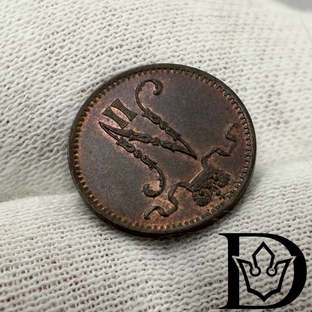 1900 Finland 1 Penni Copper Coin Nicholas II