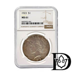 1923 United States Peace Dollar Silver Coin NGC MS 61