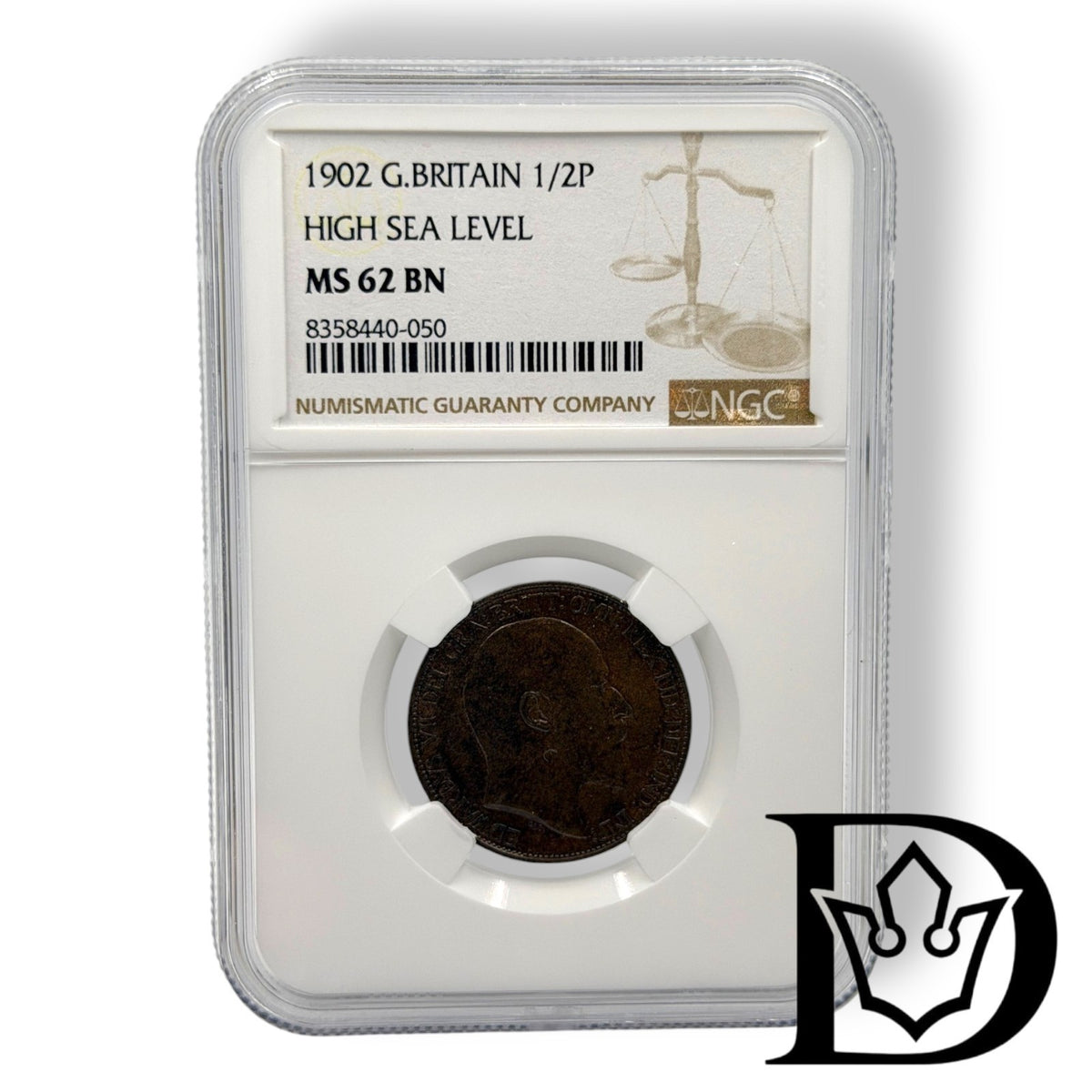 1902 Great Britain 1/2 Penny High Sea Level Coin NGC MS 62 BN