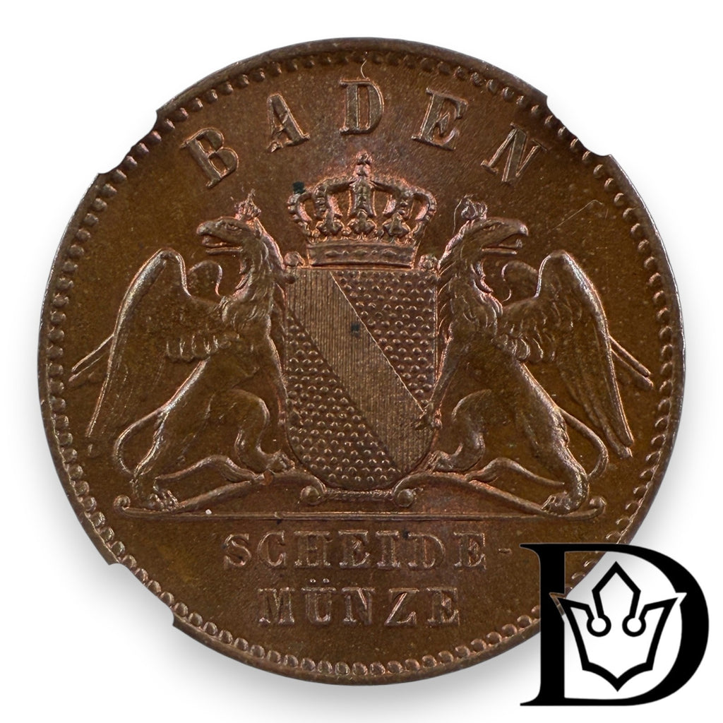 1 Kreuzer 1865 Baden NGC MS 66 BN Top - Pop! ONLY ONE !