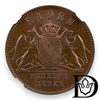 1 Kreuzer 1865 Baden NGC MS 66 BN Top - Pop! ONLY ONE !