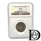 1916 Sweden 1 Krone Silver Coin NGC AU 58