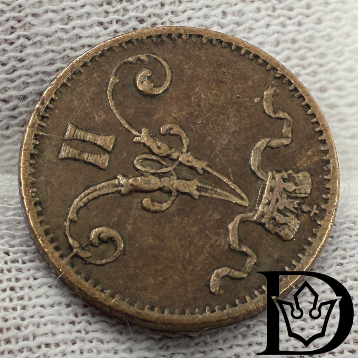 1875 Finland 1 Penni Copper Coin Alexander II