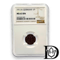 1911 A Germany (German Empire) 1 Pfennig Copper Coin NGC MS 63