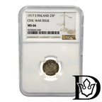 1917 S Finland 25 Penniä Silver Coin NGC MS 66
