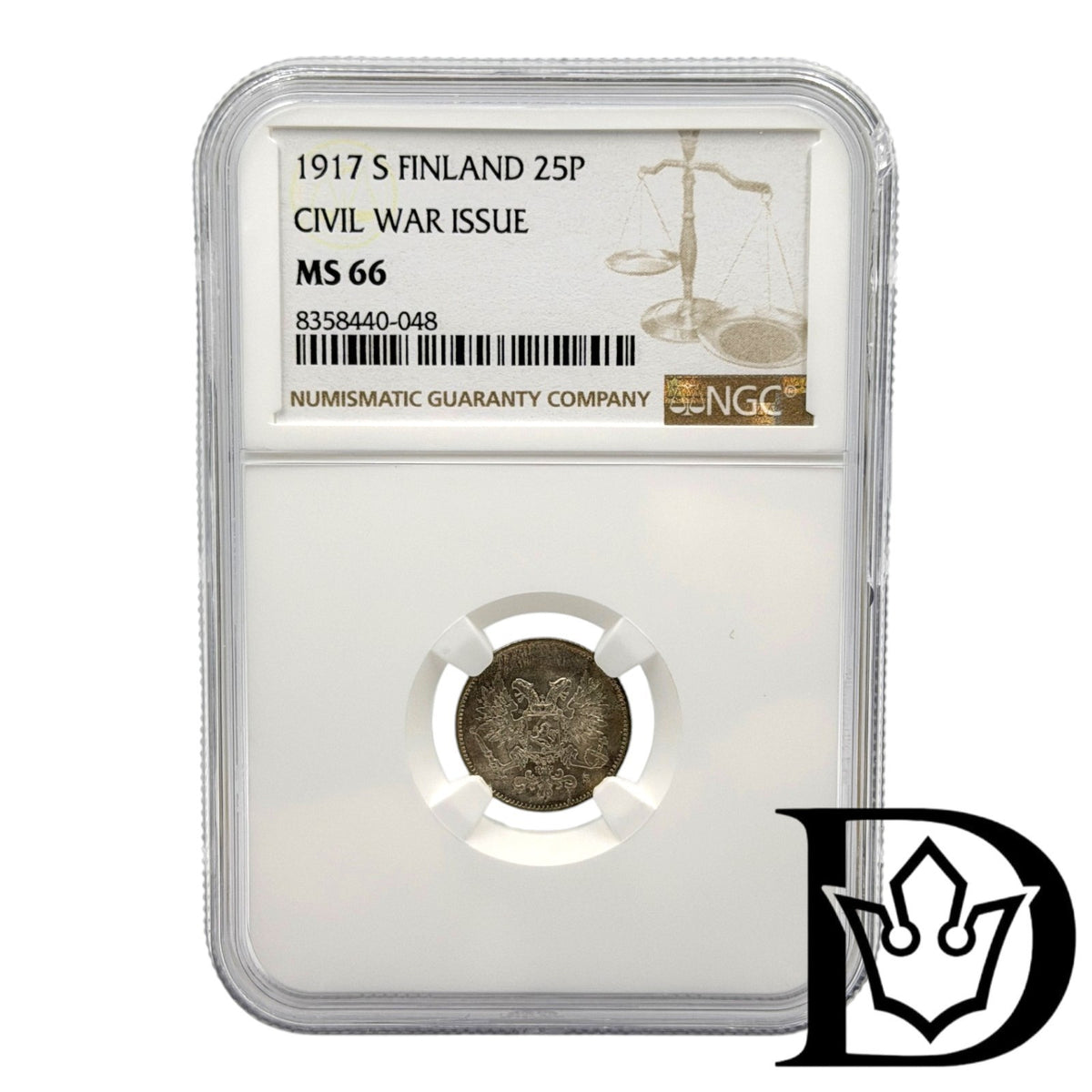 1917 S Finland 25 Penniä Silver Coin NGC MS 66