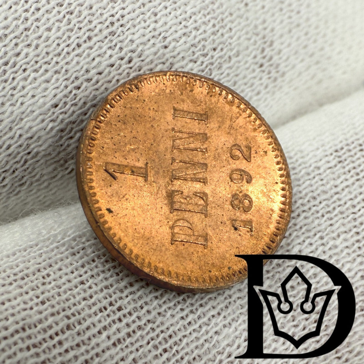 1892 Finland 1 Penni Copper Coin Alexander III