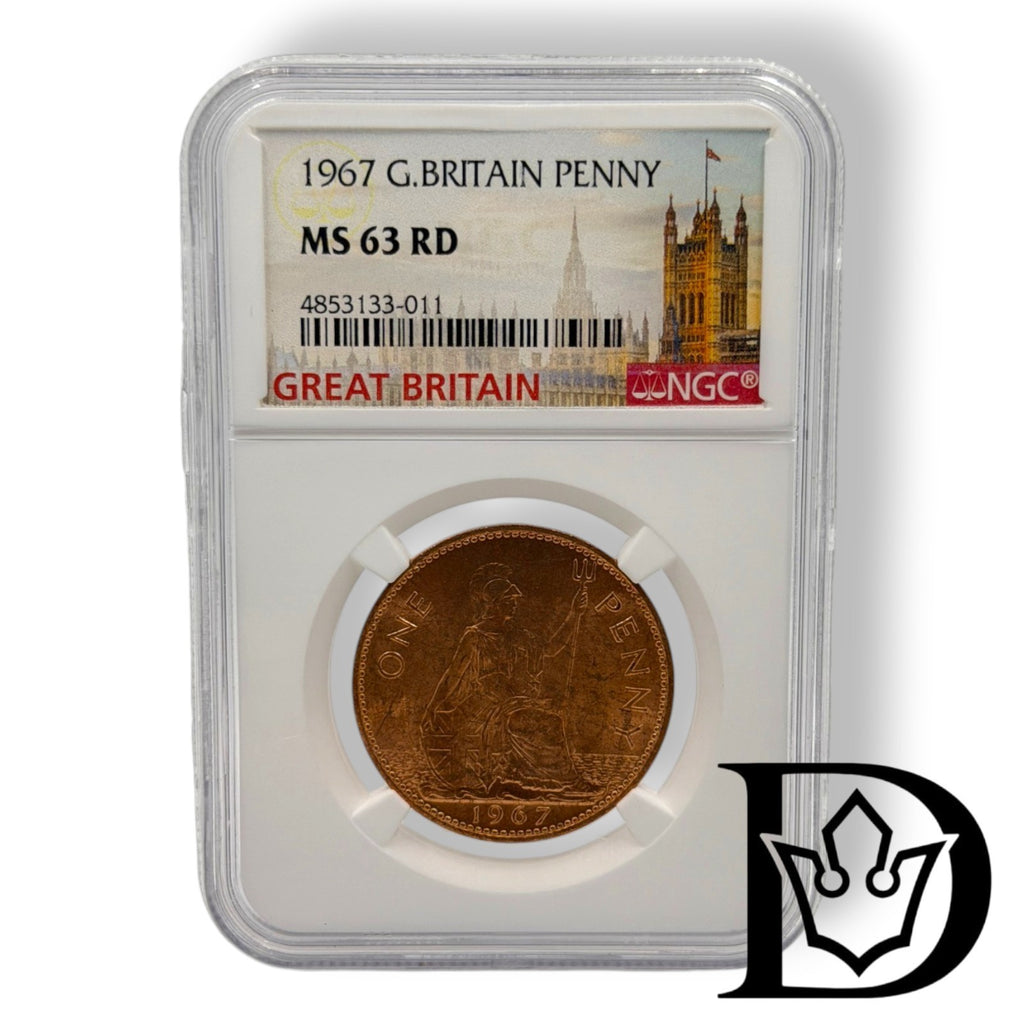 1967 Great Britain 1 Penny Bronze Coin NGC MS 63 RD