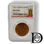 1967 Great Britain 1 Penny Bronze Coin NGC MS 63 RD
