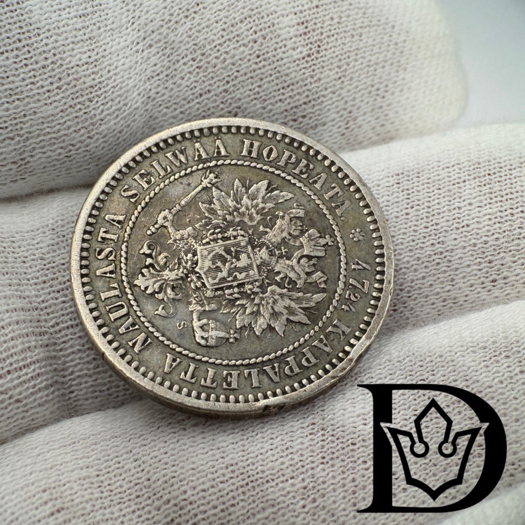 1870 Finland Russia Silver 2 Markkaa Aleksander II