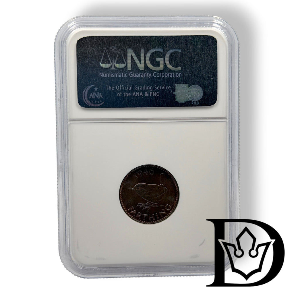 1946 Great Britain 1/4 Penny George VI Coin NGC MS 64 BN