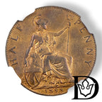 1898 Great Britain 1/2 Penny Coin NGC AU Details Environmental Damage