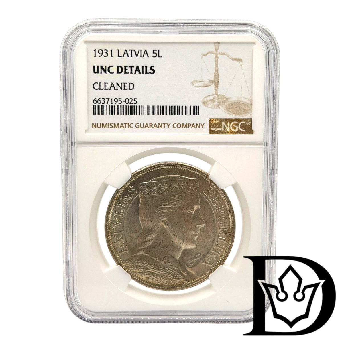 1931 Latvia 5 Lati Silver Coin NGC UNC Details