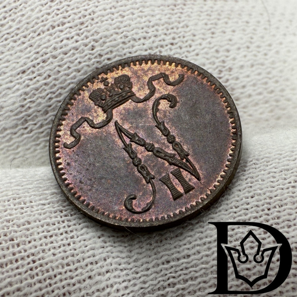 1900 Finland 1 Penni Copper Coin Nicholas II