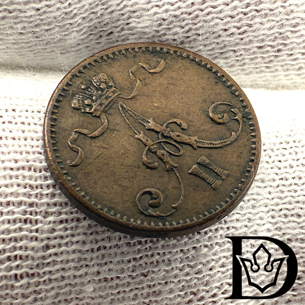 1875 Finland 1 Penni Copper Coin Alexander II