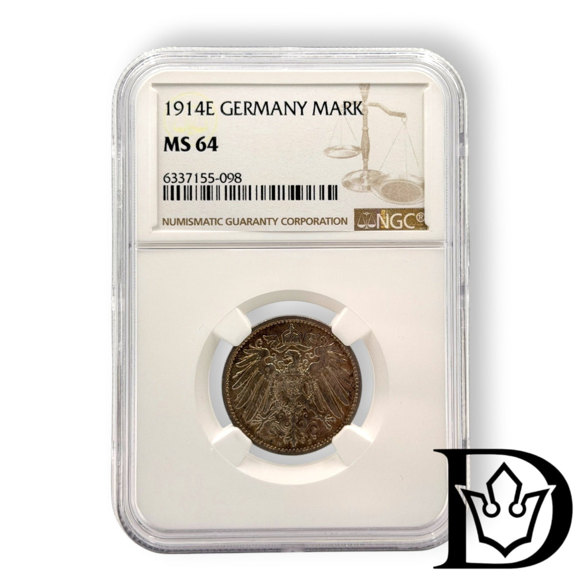 1914 E Germany (German Empire) 1 Mark Silver Coin NGC MS 64