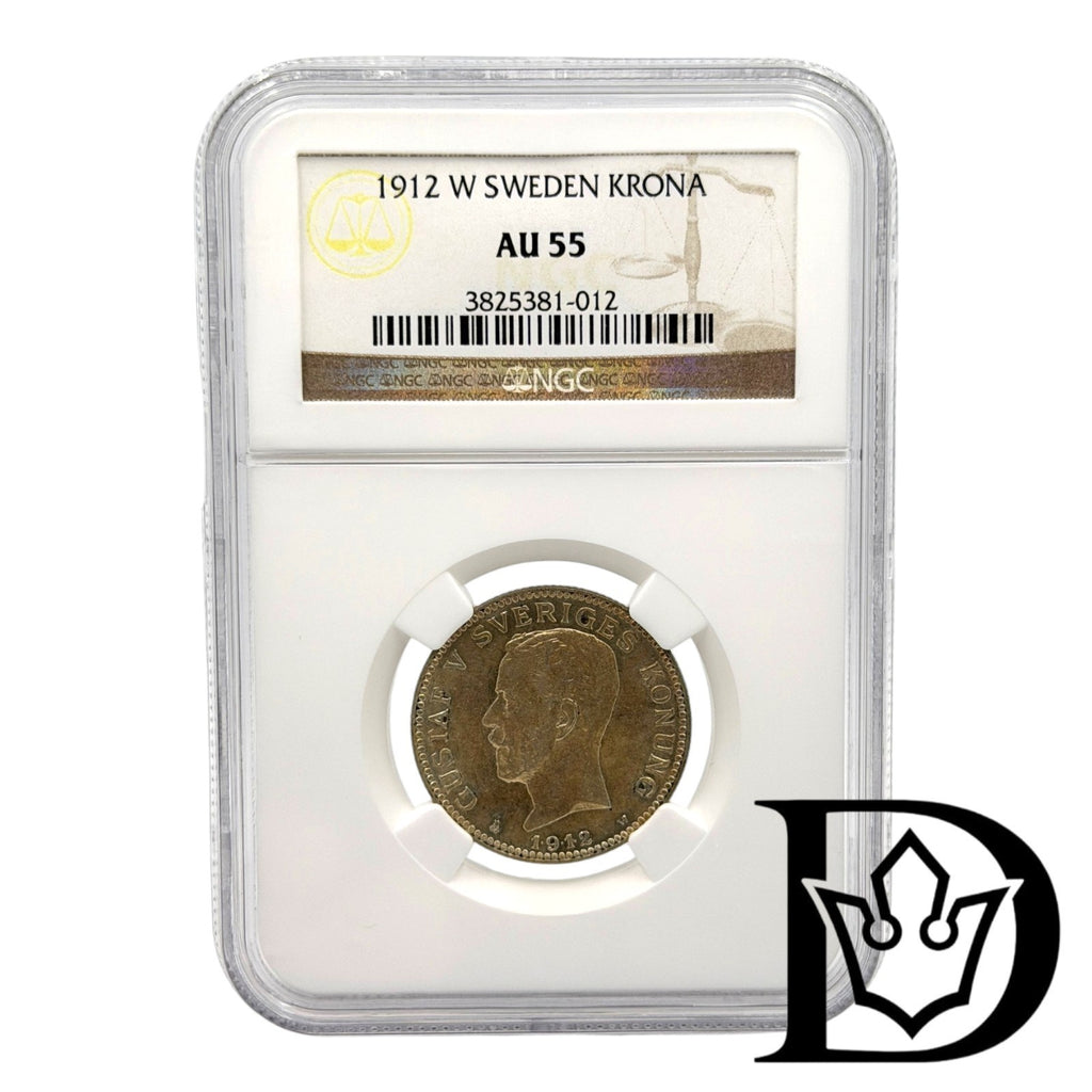1912 Sweden 1 Krone Silver Coin NGC AU 55