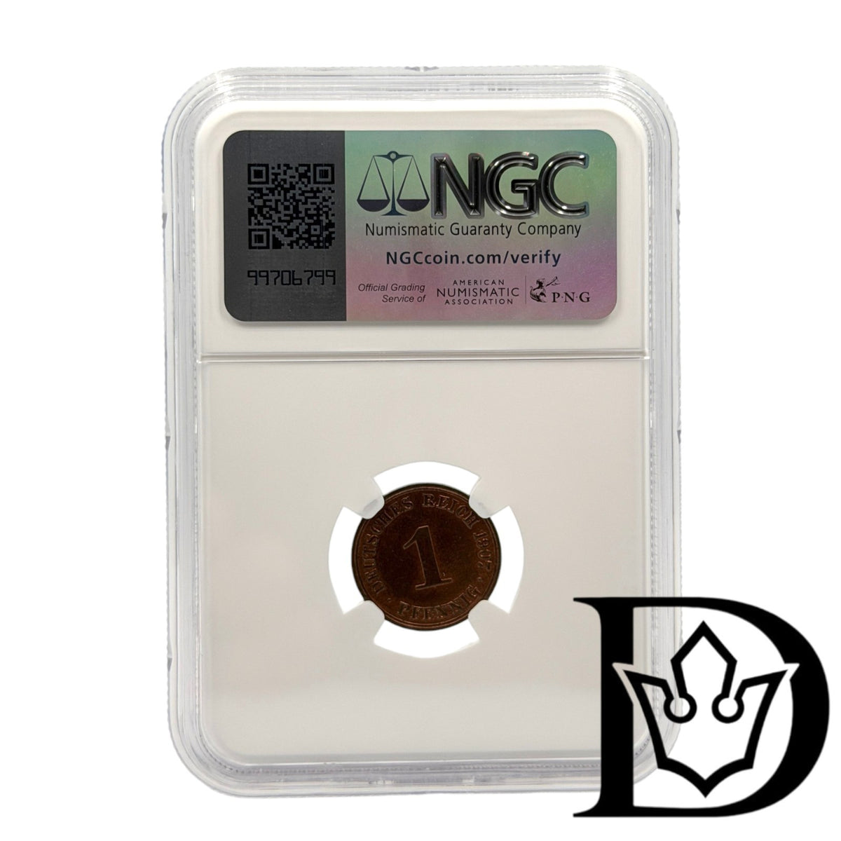 1907 A Germany (German Empire) 1 Pfennig Copper Coin NGC MS 64 RB