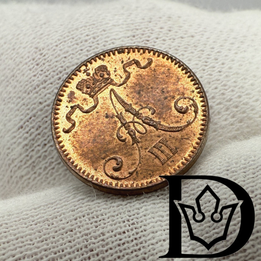 1892 Finland 1 Penni Copper Coin Alexander III