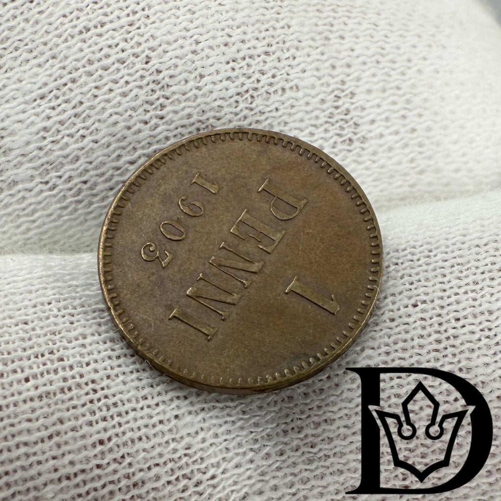 1903 Finland 1 Penni Copper Coin Nicholas II (Large 3)
