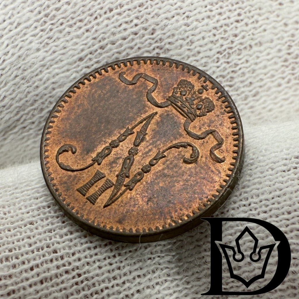 1901 Finland 1 Penni Copper Coin Nicholas II