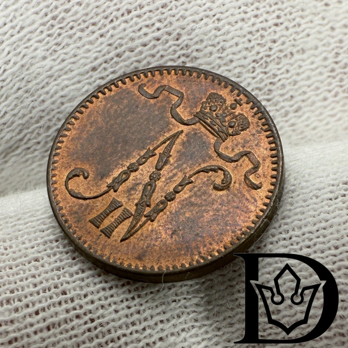 1901 Finland 1 Penni Copper Coin Nicholas II