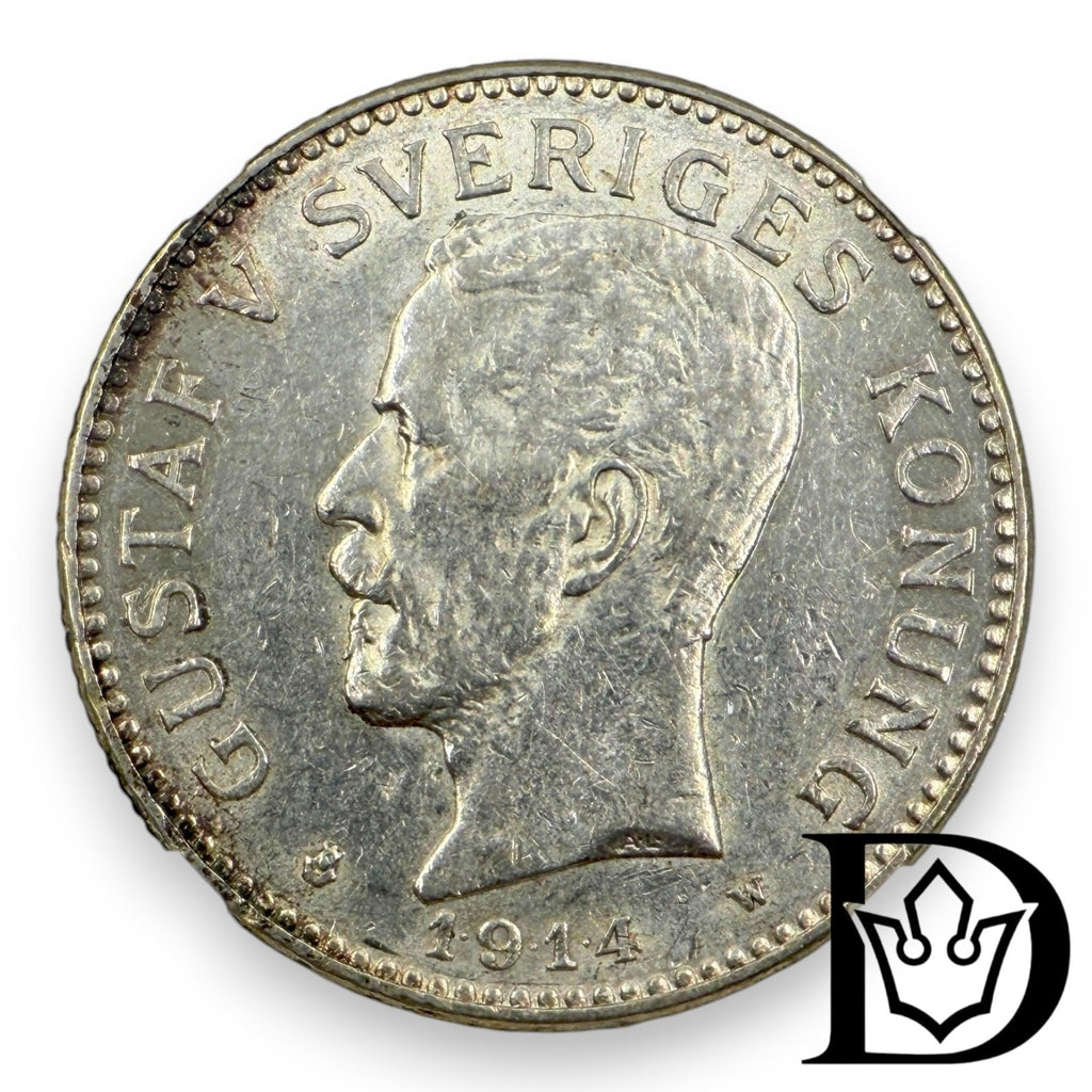 1914 W Sweden 2 Kronor Silver Coin NGC AU 58