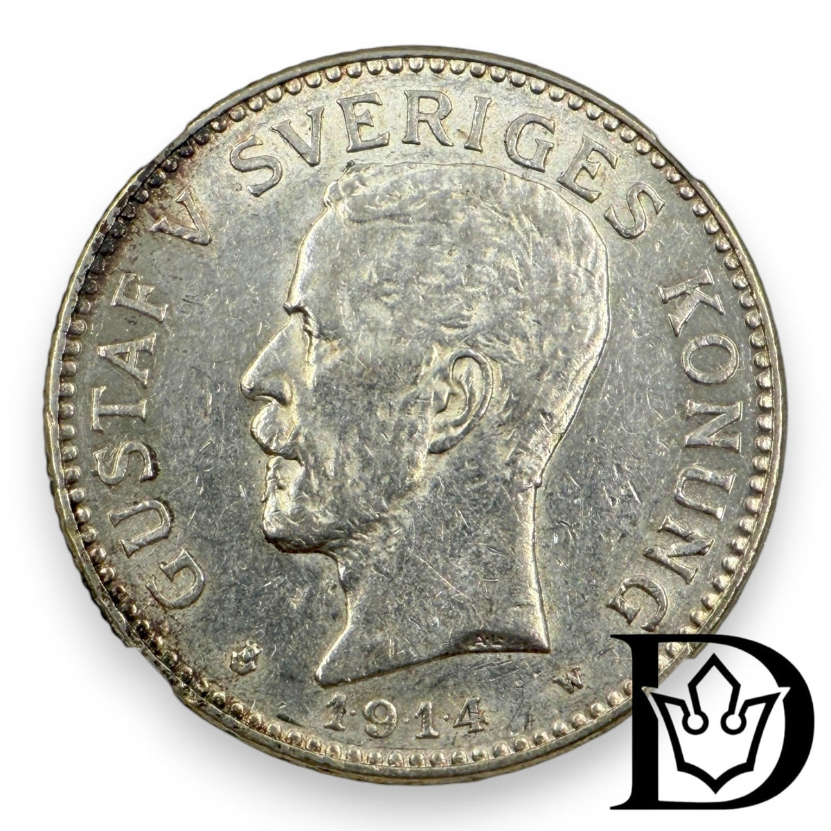 1914 W Sweden 2 Kronor Silver Coin NGC AU 58