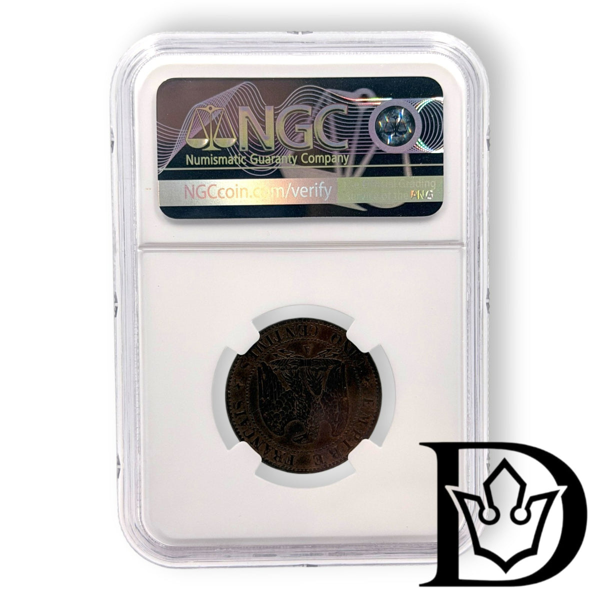 1855 A France 5 Centimes Bronze Coin NGC AU 58
