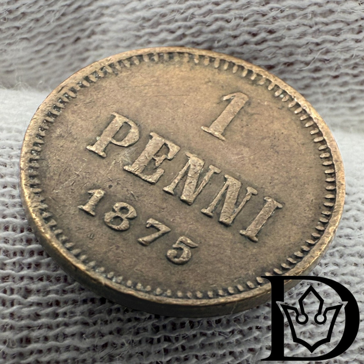 1875 Finland 1 Penni Copper Coin Alexander II