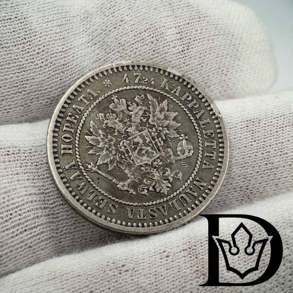 1870 Finland Russia Silver 2 Markkaa Aleksander II
