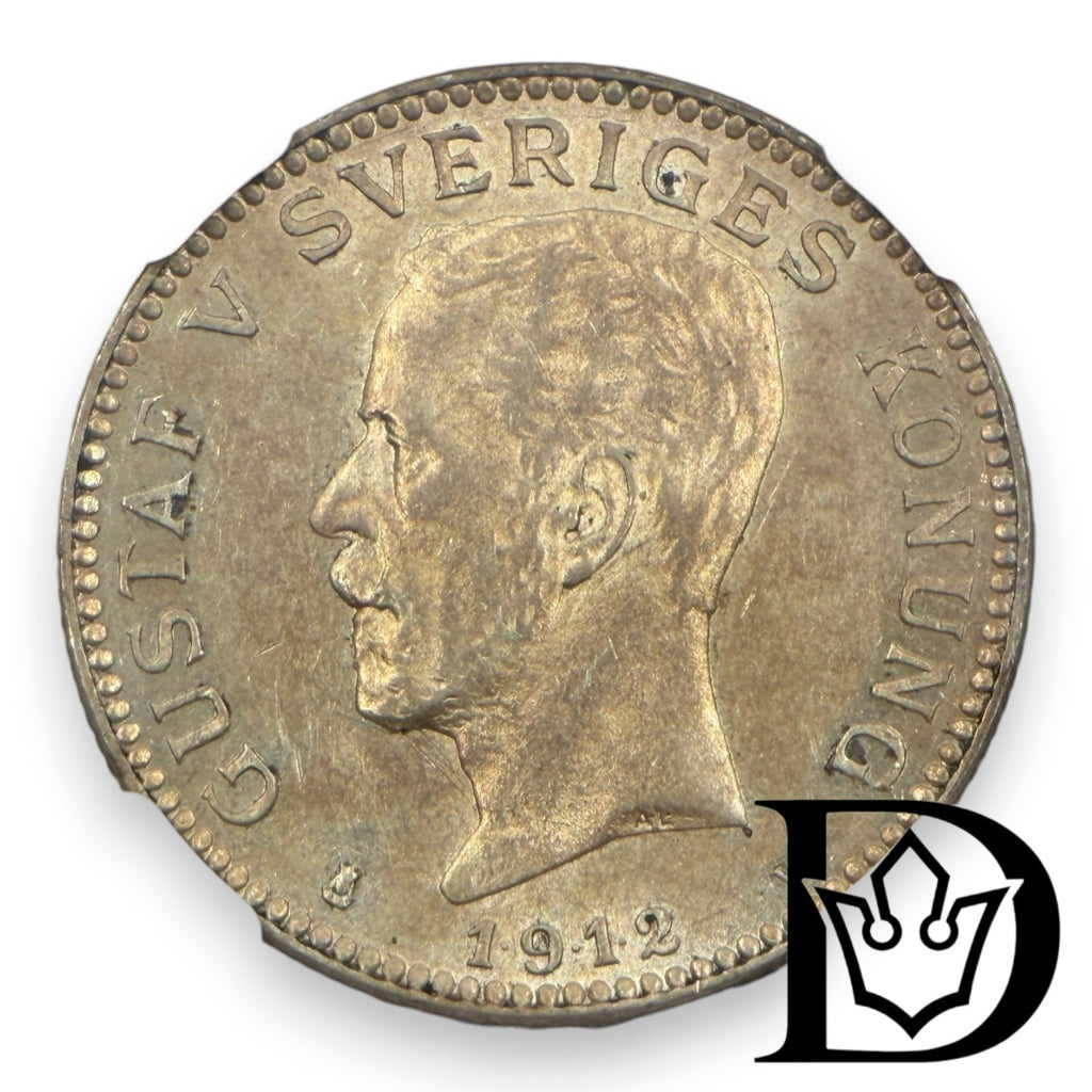 1912 Sweden 1 Krone Silver Coin NGC AU 55