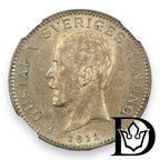 1912 Sweden 1 Krone Silver Coin NGC AU 55